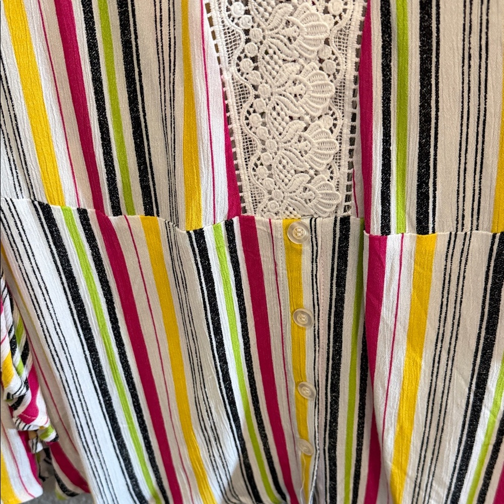 Ashley Stewart Multicolor Striped V-Neck Lace-Trim Blouse size 14/16 - Picture 5 of 7